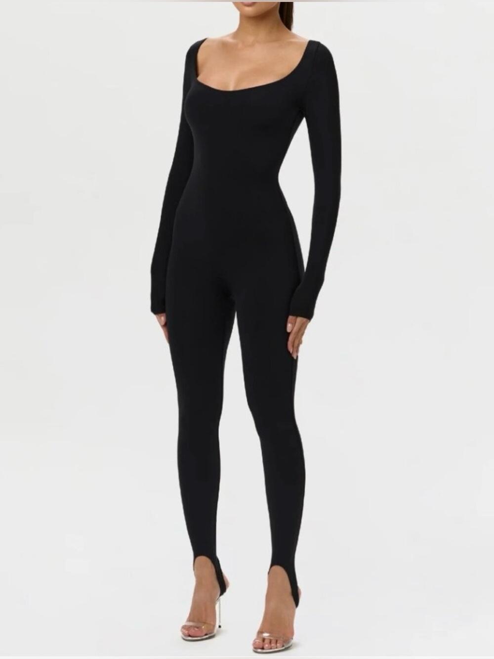 Naked Wardrobe Naked Scoop Long Sleeve Stirrup Jumpsuit Black